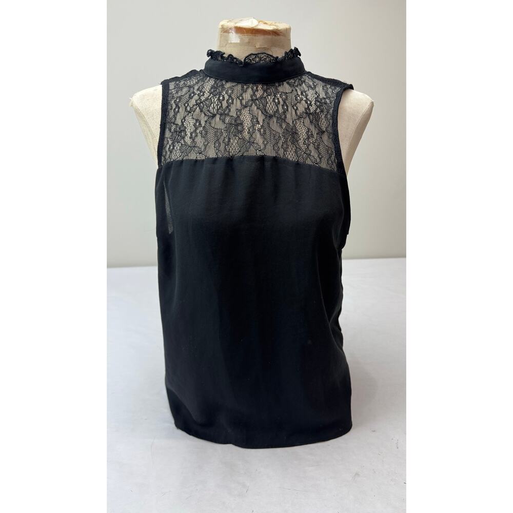 Black Whimsigoth Lace Mock Neck Blouse Sleeveless Zara Basic Edgy Goth Size XS
